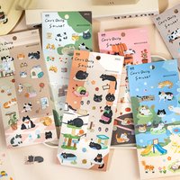 Mr.Paper 6 Packs Cat's Daily PET Stickers, Cute Kawaii Cat Themed Stickers for Journal Scrapbooking DIY Decor