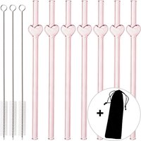 11Pcs Reusable Glass Straw with Brush Multicolored Heart-shaped Straws Set Suitable for Milkshakes Juices Coffee Bar Accessories