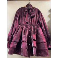 Retro rhinestone lace up elastic waist long sleeved dress 2026 spring women's fashion loose plus size multi-level fluffy skirt