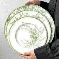 Light Luxury Emerald Green Lily of The Valley Ceramic Dinner Plate Set French Premium Cake Plate Elegant Tableware Restaurant