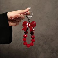 Sweet Acrylic Phone Lanyard Bowknot Design Beaded Bag Charm Keychain Bag Accessory