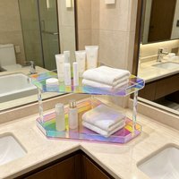A corner shelf, 2-tier & 3-tier acrylic bathroom storage rack, ideal for bathroom use, storing cosmetics, toiletries and jewelry