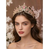 European-Style Retro Hollow-Out Golden Crown with Diamonds, Bridal Wedding Hair Accessory, Coming-Of-Age Ceremony Stage Show Accessory Crown