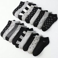 10/20 Pairs Unisex Short Ankle Socks Family Matching Black Gray Series Bow Heart Stripe Print Casual Daily Socks for Men Women