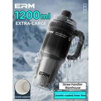 1200ML Bardzo Duży Ceramiczny Kubek Termiczny, Butelka na Wodę ze Stali Nierdzewnej, Izolowany Termos, Słomka i Uchwyt, Szczelny