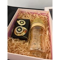 Dollbling handgemachte Kristall Gold Baby Flasche und Schnuller Clips Set 0-6m Kleinkind Mädchen Neugeborenen Winkel Flügel Krone Kindergarten Dekorat