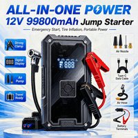 12V 99800mAh Portable Jump Starter & Air Pump, Car Battery Booster Pack with LED Display, Type-C Rechargeable Emergency Power Ba