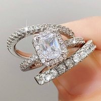 Huitan 3Pcs/Set Women Ring Inlaid Bright Cubic Zirconia Fashion Lady Wedding Engagement Noble Accessories Charming Party Jewelry