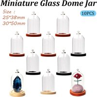 Tiny Miniature Glass Dome Jar Wooden Base Silver Loop Mini Display Bell Jar For DIY Craft Dollhouse Jewelry Making Accessories