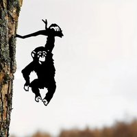 Metal Monkey Hanging On The Branch Garden Stake, Yard Art Decor, Silhouette Metal Wall Art Home Garden Patio Outdoor Statue1pc