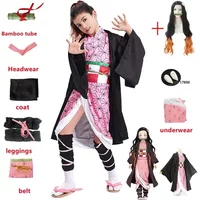 Anime character Kamado Nezuko Cosplay costume, Japanese anime adult and children's carnival party wigs, Halloween costumes