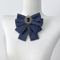Vintage British Elegant Denim Bow Brooch Pear Crystal Badge British Style Shirt Pins Jewelry Brooches for Women Accessories