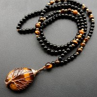 Natural Tiger's Eye Stone Tree of Life Necklace for Women And Men Jewelry Gift