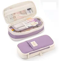 Purple Pencil Case Large Capacity Pen Bag Double Layer for Students Pouch Holder Box Office Stationery Back to School Supplies