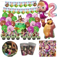 Girl And Bear Birthday Party Decorations Disposable Tableware Balloons Cups Plates Napkin Backdrop Balloons Kid Party Supplies