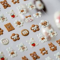 1pcs Fashion Cartoon Bear Rabbit Cat Design Nail Art Charms Stickers Kawaii Relief Nail Decorations Decals DIY Adhesive Sliders