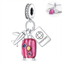Original 925 sterling silver Luggage, airplane, passport Charms Pendant Fit DIY bracelet necklace Gift for Her,Colgante Plata