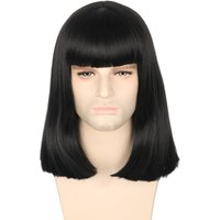 Unisex Black Wig with Bangs Short Straight Halloween Cosplay Costume Party Wigs Lord Farquaad wig