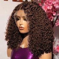 250 Density Bob Curly 100% Human Hair #4 Chocolate Brown 13x4 HD Lace Frontal Wigs Short Deep Wave 4x4 Lace Front Human Hair Wig