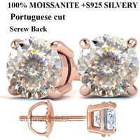 100% S925 silvery Portuguese cut D moissanite screw back 4 prong stud earring for women golden plated yellow golden plated GRA