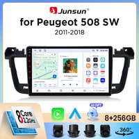 Junsun Bezprzewodowe Radio Samochodowe CarPlay Android Auto do Peugeot 508 Mk1 (W2) 2011-2014 z Wbudowanym Wentylatorem Chłodzącym, Nawigacja GPS Android, Odtwarzacz Multimedialny, WiFi, DSP, RDS, BT,