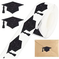 500Pcs Graduation Cap Stickers Black Holographic Graduation Hat Sealing Labels Congrats Grad Self-Adhesive Decals for College