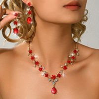 Champagne Golden Vine Vine Summer Bead Necklace Earrings 2-piece Set Water Drop V Style Versatile Eye catching Jewelry