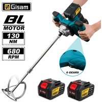 Gisam Bürstenloser Elektrischer Betonmischer 6-Gang Kabelloser Zement-Mörtel-Gips-Mischer Farbmischer für Makita 18V Akku