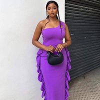 New African Fashion Women Summer Dress Sexy One Shoulder Ruffles Patchwork Slim Bodycon Long Dress