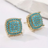 Vintage Fashion Women's Earrings Geometry Gold Color Metal Square Inlaid Imitation Turquoise Stud Earrings Woman
