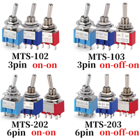 10pcs MTS-102 103 MTS-202 203 Toggle Switch 6A 125VAC on on SPDT 6mm Mini Switch DPDT on off on Waterproof Cap