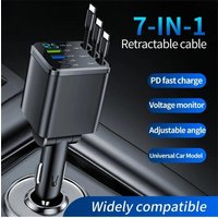 7 in 1 Retractable Car Charger Type C Digital Display Car Phone Charger For iPhone Samsung Xiaomi USB Fast Charging Car Adapter