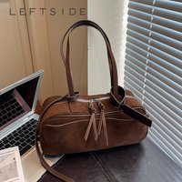 LEFTSIDE Women PU Leather Small Shoulder Bag 2025 Winter Retro Soft Tote Bag Luxury Designer Trend Female Simple Handbags