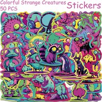 50pcs Colorful Strange Creatures Stickers Decals For Laptop Scrapbook Refrigerator Skateboard Guitar DIY Aesthetic Stickers