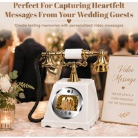 Retro Video Guest Book Phone Pick Up to Listen & Record Video Messages 32GB Built-in 1080P HD for Wedding Party Family Gathering