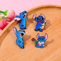 HOT 4Pcs Spoof Character Brooch Anime Grimace Stitch Enamel Pin Backpack Clothing Jewelry Metal Badge Accessories Gift forfriend