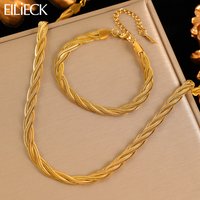 EILIECK 316L Stainless Steel Metal Cross Woven Chain Necklace Bracelet Set For Women Fashion Statement Waterproof Jewelry Gift