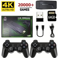 Konsola do gier wideo 2.4G z dwoma bezprzewodowymi kontrolerami 4K HDMI dla PS1/SFC/NES TV & PC 20000 gier 64GB Retro dla dzieci na Boże Narodzenie