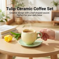 Ceramic Coffee Cup And Saucer Set Tulip Shape Japanese Style Design TeaCup set Drinkware Kitchen,Dining & Bar Coffeeware