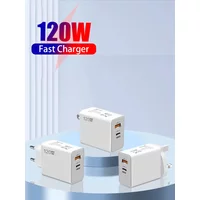 Total 120W USB Charger 2 Ports Type C Fast Charging Travel Power Adapter EU/US Plug Wall Charger Quick Charge 3.0 Power Socket