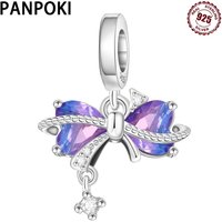 New 925 Sterling Silver Purple Heart-shaped Love Bow pendants Bracelet Charms Fit Jewelry Party Beads DIY Fine Gifts Accessory