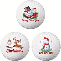 3 counts Festive Golf Balls Christmas Themed Designs with Santa Reindeer and Holiday Decorations Rubber Material Ideal