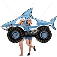 Shark Truck Photo Prop Backdrop Monster Theme Party Decorations Sea Shark Theme Hanging Banner Truck Birthday Photo Booth Frame