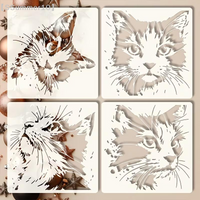 【SSummer10】4Pcs Reusable Cat Painting Stencils with Kitten Pattern - Hollow DIY Molds for Wooden Signs Walls Journals【SS】