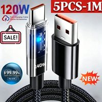 5/2PCS 67W Nylon Type C Super Fast Charging Cable For Samsung Huawei Honor LED Digital Display USBA TO Type C Charger Data Cord