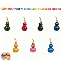 Chinese Artwork Seven-Color Brass Gourd Figurine Exquisite Round Polishing Housewarming Gift Blessing Symbolic Tassels Ornament