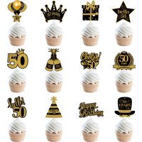 18 21 30 40 50 60 70 80th Black Gold Birthday Party Adult Cupcake Topper 30 40 50 Years Old Birthday Party Decor Anniversary