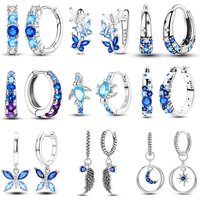 Original 925 Sterling Silver Blue Zirconium Butterfly Earrings Colored Hoop Earrings Women Female Party Fine Earring Jewelry