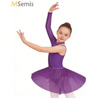 Kids Girls Asymmetrical Dance Dress Lyrical Ballet Performance Costume Contemporary Modern Gymnastics Figure Skating Dancewear