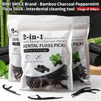 RIMI SMILE Bamboo Charcoal Mint Dental Floss Picks 200PCS (2 Packs) High Tensile Thin Smooth Interdental Cleaning Oral Care Tool